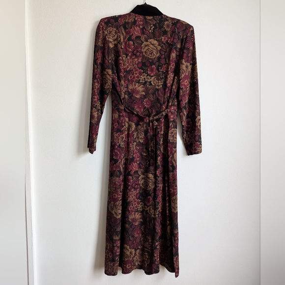 Vintage 80s Victorian Gothic Floral Long Sleeve Maxi Dress With Velvet Collar 8 - Picture 8 of 8